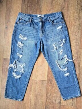 Kancan High Rise Distressed Cropped Wide Leg Jeans Size 15